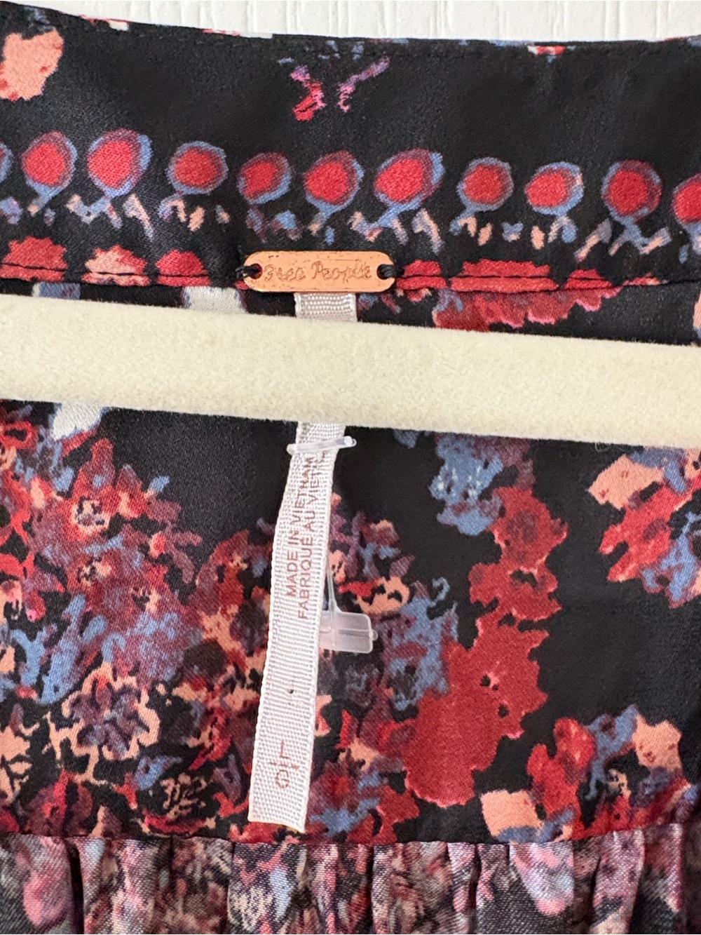 Free People Fall Perfect Black Floral Tie-Front Blouse with Pink & Red Accents - Picture 3 of 5